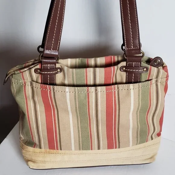 Large RELIC by FOSSIL Canvas Handbag Utility Boho Stripe Olive Red Vintage - Picture 5 of 16